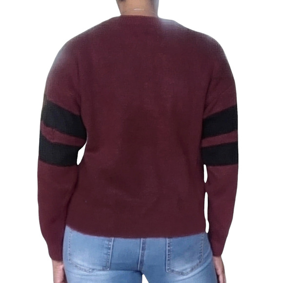 CURRENT / ELLIOTT Yates Sweater destroyed sporty pullover Cordovan Size 1 S NEW - Picture 2 of 8